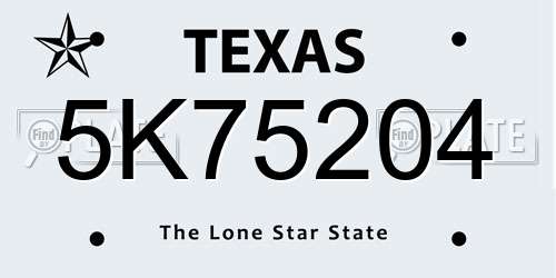 5K75204 Texas License Plate