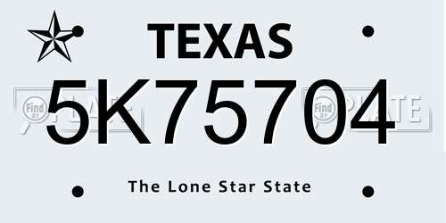 5K75704 Texas License Plate