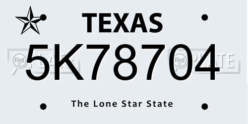 5K78704 Texas License Plate
