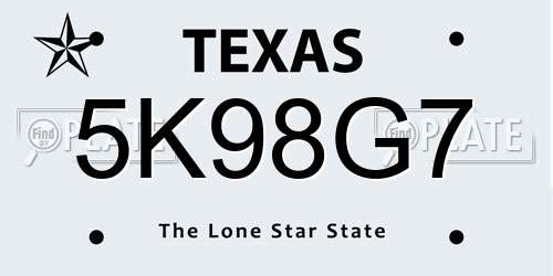 5K98G7 Texas License Plate