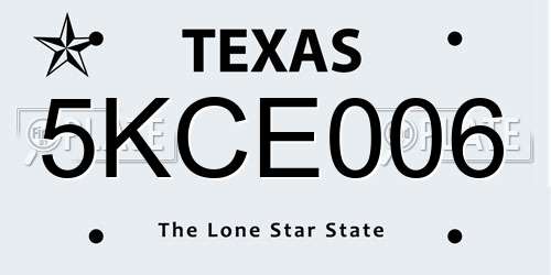 5KCE006 Texas License Plate