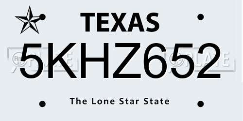 5KHZ652 Texas License Plate