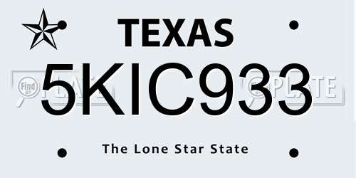 5KIC933 Texas License Plate