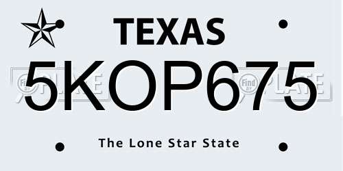 5KOP675 Texas License Plate