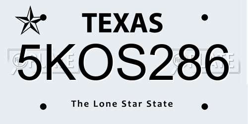 5KOS286 Texas License Plate