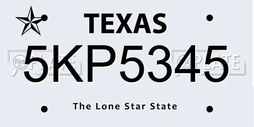 5KP5345 Texas License Plate