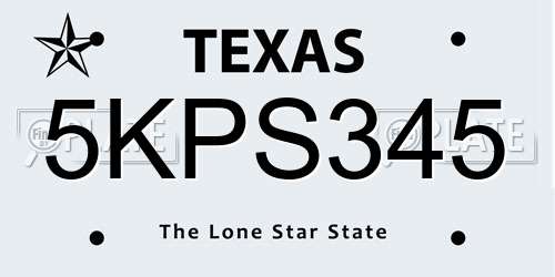 5KPS345 Texas License Plate
