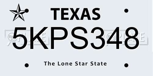 5KPS348 Texas License Plate