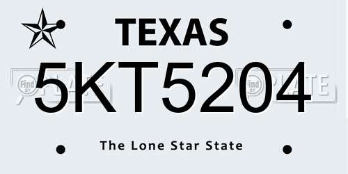 5KT5204 Texas License Plate