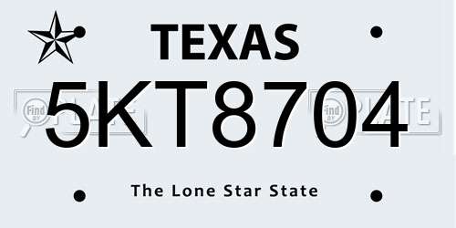 5KT8704 Texas License Plate
