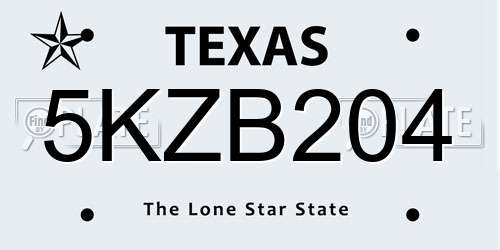 5KZB204 Texas License Plate