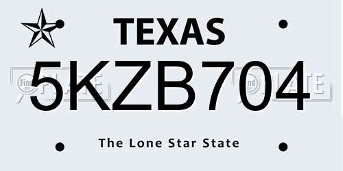 5KZB704 Texas License Plate