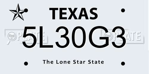 5L30G3 Texas License Plate
