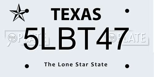 5LBT47 Texas License Plate