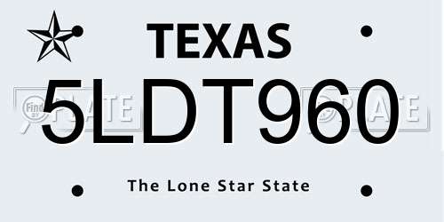 5LDT960 Texas License Plate
