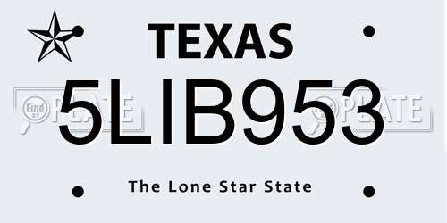 5LIB953 Texas License Plate