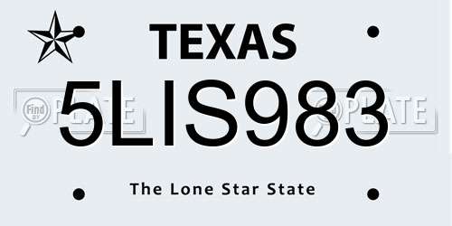 5LIS983 Texas License Plate