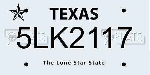 5LK2117 Texas License Plate