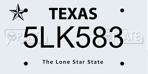 5LK583 Texas License Plate