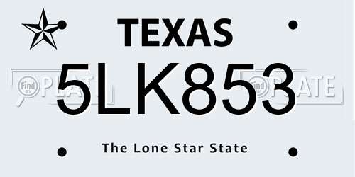 5LK853 Texas License Plate