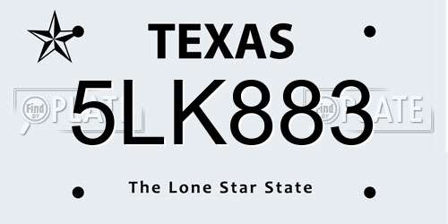 5LK883 Texas License Plate