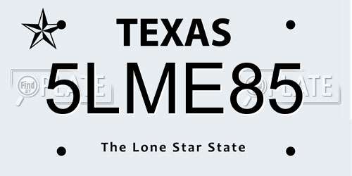 5LME85 Texas License Plate