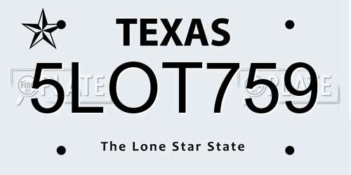 5LOT759 Texas License Plate