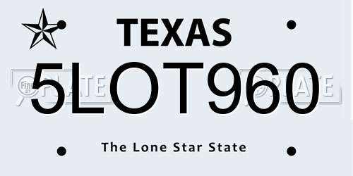 5LOT960 Texas License Plate