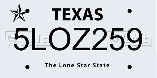 5LOZ259 Texas License Plate
