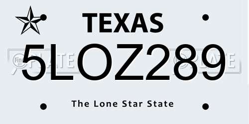 5LOZ289 Texas License Plate