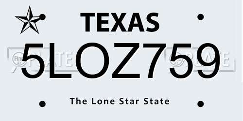 5LOZ759 Texas License Plate