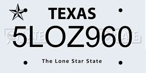 5LOZ960 Texas License Plate