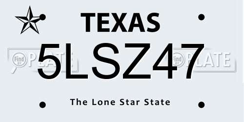 5LSZ47 Texas License Plate