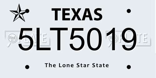 5LT5019 Texas License Plate