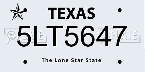 5LT5647 Texas License Plate