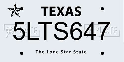 5LTS647 Texas License Plate
