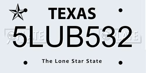 5LUB532 Texas License Plate