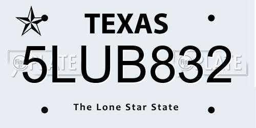 5LUB832 Texas License Plate