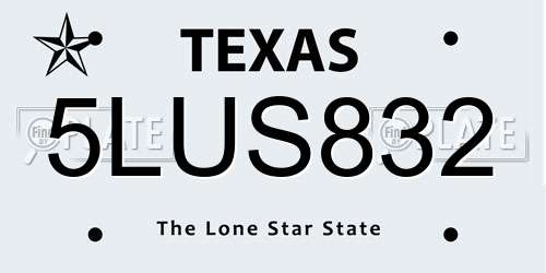 5LUS832 Texas License Plate