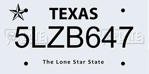 5LZB647 Texas License Plate