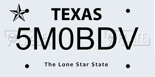 5M0BDV Texas License Plate