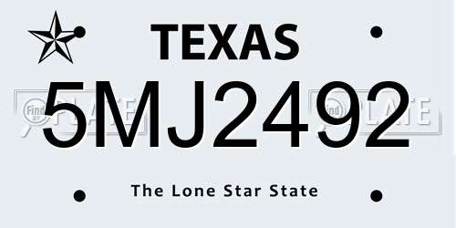 5MJ2492 Texas License Plate
