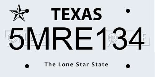 5MRE134 Texas License Plate