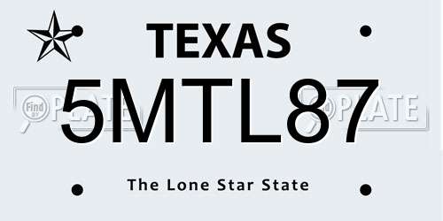5MTL87 Texas License Plate