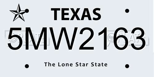 5MW2163 Texas License Plate