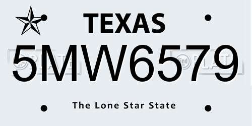 5MW6579 Texas License Plate