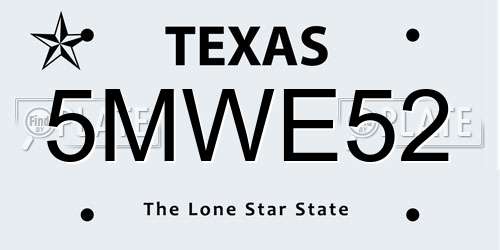 5MWE52 Texas License Plate