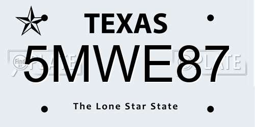 5MWE87 Texas License Plate