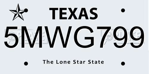 5MWG799 Texas License Plate