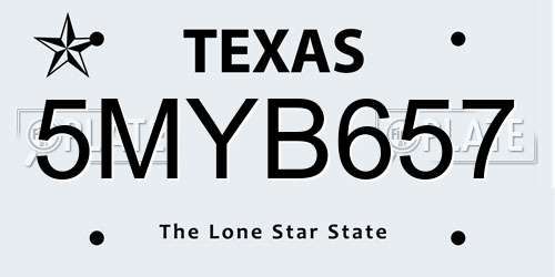 5MYB657 Texas License Plate